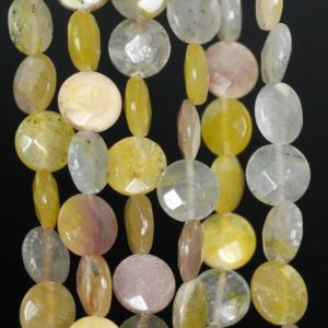 Shop Opal Faceted Beads! 12mm Creamy Opal Gemstone Yellow Faceted Flat Round Circle Loose Beads 16 inch Full Strand (90185524-856) | Natural genuine faceted Opal beads for beading and jewelry making.  #jewelry #beads #beadedjewelry #diyjewelry #jewelrymaking #beadstore #beading #affiliate #ad