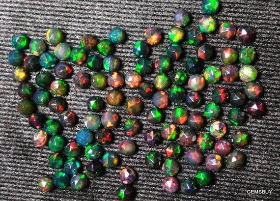 1 Pieces 6mm Black Opal Round Rose Cut Gemstone, Black Opal Rosecut Round Loose Gemstone, Multi Fire Ethiopian Black Opal Rosecut Gemstone