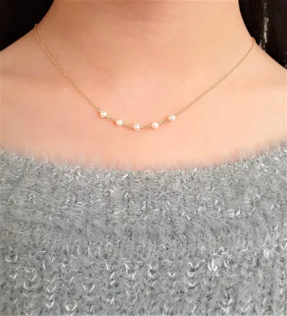 Pearl Necklace, June Birthstone Necklace /handmade Jewelry/ Gemstone Necklace, Freshwater Pearl Choker, Necklaces For Women, Gemstone Choker