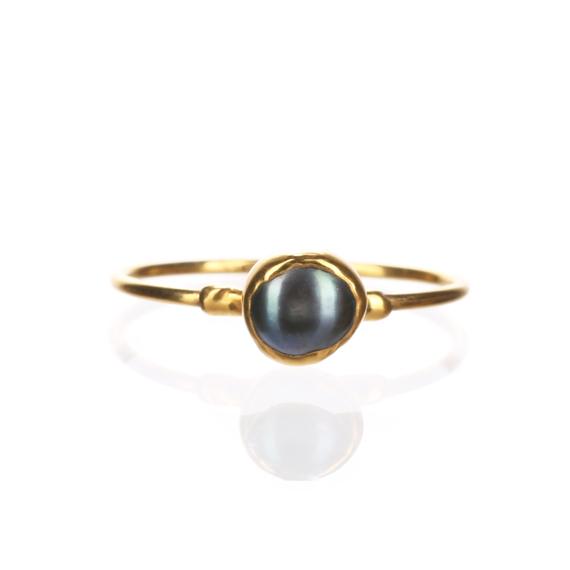 Dainty Black Pearl Ring • Gold Filled • Minimalist June Birthstone Gift • Real Raw Pearl • Cute Handmade Whimsigoth Fall Jewelry • 24k Dip