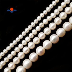 Fresh Water Pearl White Off Round Potato Beads 5mm 6mm 7mm 8mm 10mm 15.5" Strand | Natural genuine round Gemstone beads for beading and jewelry making.  #jewelry #beads #beadedjewelry #diyjewelry #jewelrymaking #beadstore #beading #affiliate #ad