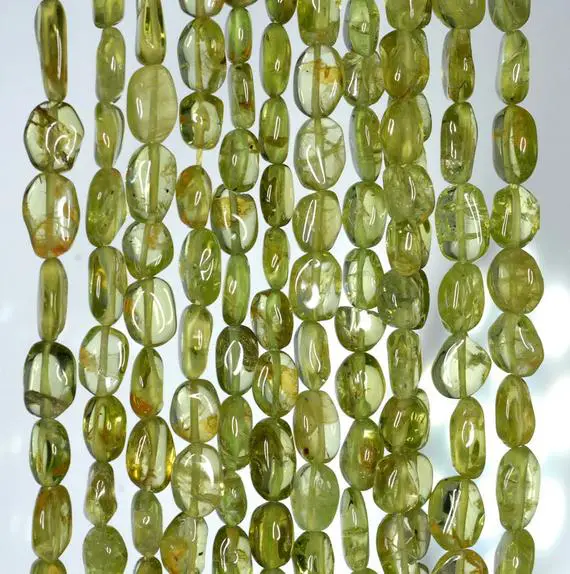 6x4-7x5mm Peridot Gemstone Grade A Green Pebble Nugget Loose Beads 14 Inch Full Strand (90184956-899)