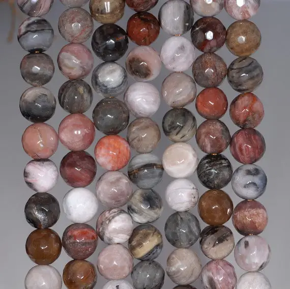8mm Petrified Wood Agate Gemstone Grade Aa Brown Faceted Round 8mm Loose Beads 7.5 Inch Half Strand (80000418-785)