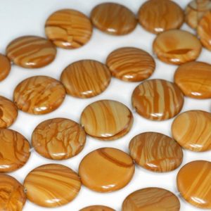 Shop Petrified Wood Beads! 16mm Hickory Petrified Wood Gemstone Brown Flat Round Button Loose Beads 15.5 inch Full Strand LOT 1,2,6,12 and 50 (90184765-A125) | Natural genuine round Petrified Wood beads for beading and jewelry making.  #jewelry #beads #beadedjewelry #diyjewelry #jewelrymaking #beadstore #beading #affiliate #ad