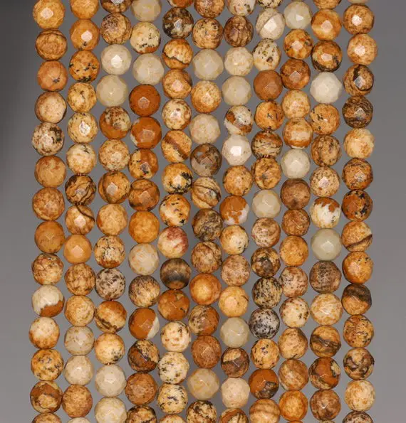 4mm Picture Jasper Gemstone Faceted Round Loose Beads 15 Inch Full Strand (80002008-a58)