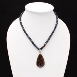 Shop Pietersite Pendants! Natural Blue Pietersite Bead Necklace, 6mm-7mm Blue Pietersite Smooth Rondelle Beads Necklace, Pietersite Silver Pendant Beaded Necklace | Natural genuine Pietersite pendants. Buy crystal jewelry, handmade handcrafted artisan jewelry for women.  Unique handmade gift ideas. #jewelry #beadedpendants #beadedjewelry #gift #shopping #handmadejewelry #fashion #style #product #pendants #affiliate #ad
