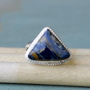 Shop Pietersite Rings! 925 Sterling Silver Pietersite Jasper Ring, Trillion Shape Pietersite Ring, Power Jasper Ring, Gemstone Ring, Birthstone Silver Gift Ring | Natural genuine Pietersite rings, simple unique handcrafted gemstone rings. #rings #jewelry #shopping #gift #handmade #fashion #style #affiliate #ad