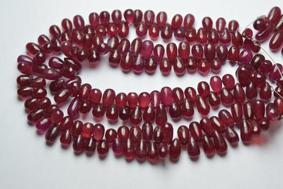 6 Inches Strand, Natural Pink Sapphire Smooth Tear Drops. Size 6-7mm
