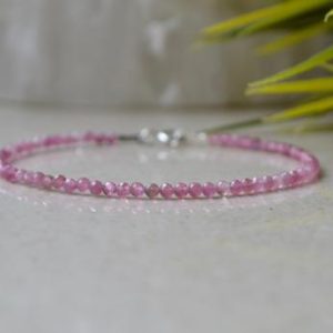 Pink Tourmaline bracelet – pink skinny bracelet, bracelet femme, pink gem – delicate bracelet, Tourmaline jewelry, October birthstone | Natural genuine Pink Tourmaline bracelets. Buy crystal jewelry, handmade handcrafted artisan jewelry for women.  Unique handmade gift ideas. #jewelry #beadedbracelets #beadedjewelry #gift #shopping #handmadejewelry #fashion #style #product #bracelets #affiliate #ad