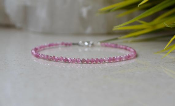 Pink Tourmaline Bracelet - Pink Skinny Bracelet, Bracelet Femme, Pink Gem - Delicate Bracelet, Tourmaline Jewelry, October Birthstone