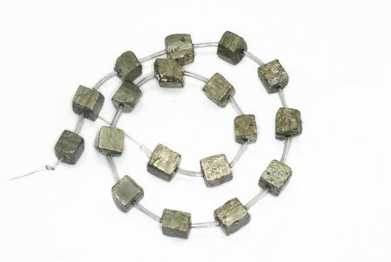 10-12mm Pyrite Cube Gemstones Natural  Rough Cube Loose Beads 7 Inch Half Strand (90189076-353)