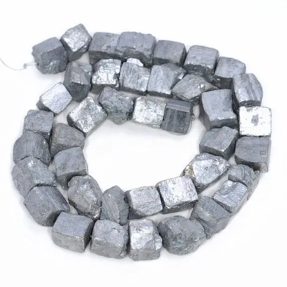 10mm Titanium Silver Pyrite Gemstone Rugged Nugget Cube Loose Beads 7.5 Inch Half Strand (80004146 H-b112)
