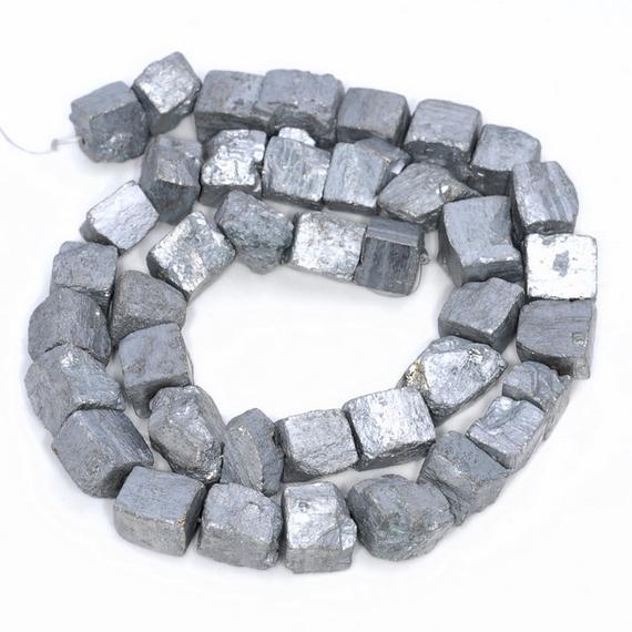 10mm Titanium Silver Pyrite Gemstone Rugged Nugget Cube Loose Beads 15 Inch Full Strand (80004146-b112)