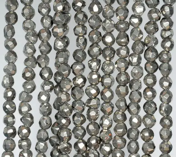 4-5mm Iron Pyrite Gemstone Grade Ab Faceted Nugget Round Loose Beads 16 Inch Full Strand (90185959-855)