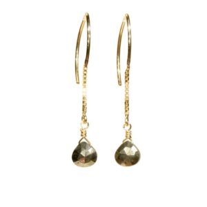 Shop Pyrite Earrings! Pyrite earrings, gold dangle earrings, half hoop gemstone earrings, fools gold wire earrings, half hoop long earrings, 14k gold filled | Natural genuine Pyrite earrings. Buy crystal jewelry, handmade handcrafted artisan jewelry for women.  Unique handmade gift ideas. #jewelry #beadedearrings #beadedjewelry #gift #shopping #handmadejewelry #fashion #style #product #earrings #affiliate #ad