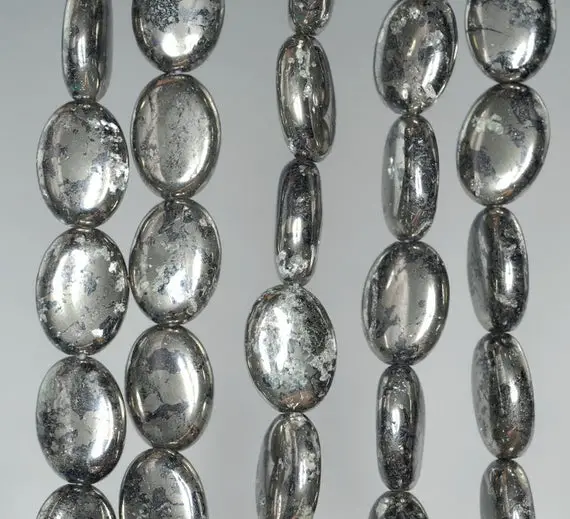 14x10mm Black Gold Iron Pyrite Intrusion Gemstone Grade A Oval Loose Beads 16 Inch Full Strand (90185948-854)