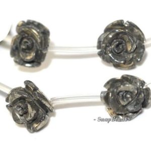Shop Pyrite Bead Shapes! 16mm Palazzo Iron Pyrite Gemstone Carved Rose Flower Flora Loose Beads 5 Beads (90147618-124) | Natural genuine other-shape Pyrite beads for beading and jewelry making.  #jewelry #beads #beadedjewelry #diyjewelry #jewelrymaking #beadstore #beading #affiliate #ad