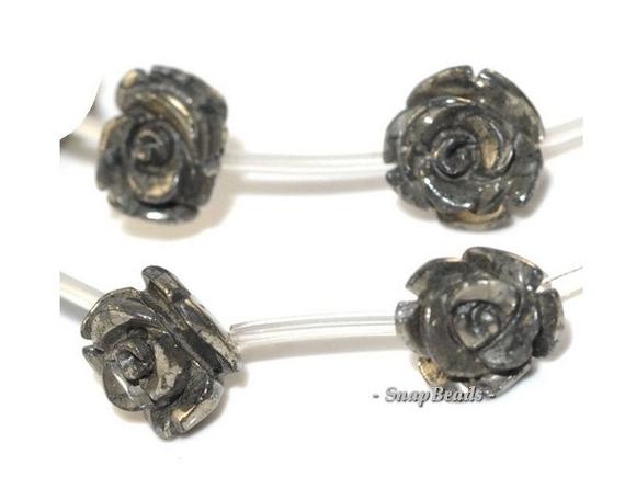 16mm Palazzo Iron Pyrite Gemstone Carved Rose Flower Flora Loose Beads 5 Beads (90147618-124)