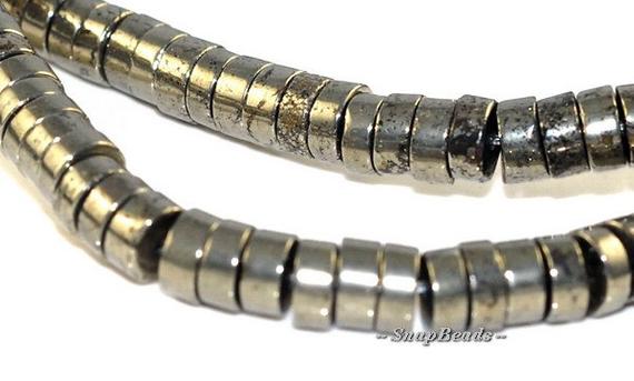 6x3mm Iron Pyrite Gemstones Heishi Rondelle Slice Loose Beads 15.5 Inch Full Strand (90107057-409)
