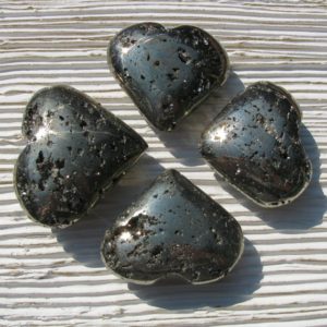 Shop Pyrite Shapes! Pyrite Crystal Stone Hearts For Grounding and Balance, Black Stone Hearts, EMF Protection Pyrite Hearts, Protection Against Negative Energy | Natural genuine stones & crystals in various shapes & sizes. Buy raw cut, tumbled, or polished gemstones for making jewelry or crystal healing energy vibration raising reiki stones. #crystals #gemstones #crystalhealing #crystalsandgemstones #energyhealing #affiliate #ad