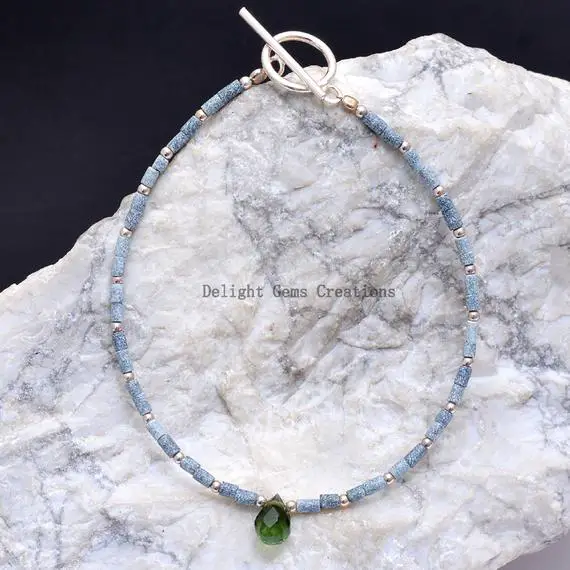 Natural Blue African Beads Bracelet, African Love Beads Bracelet With Quartz Faceted Drop, African Tube Beads Bracelet, Friendship Bracelet