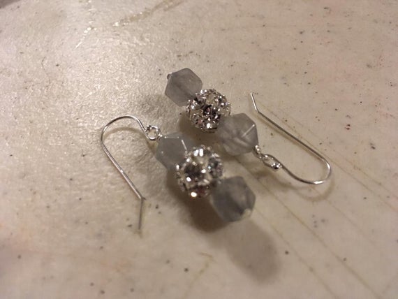 Gray Earrings - Quartz Jewelry - Sterling Silver Jewellery - Crystals - Beaded - Gemstone