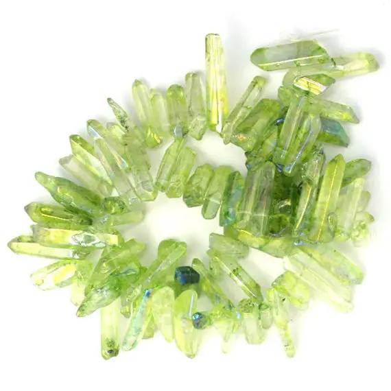 20-30mm Rock Crystal Stick Tooth Beads 15.5" Strand Rainbow Green S1 36656