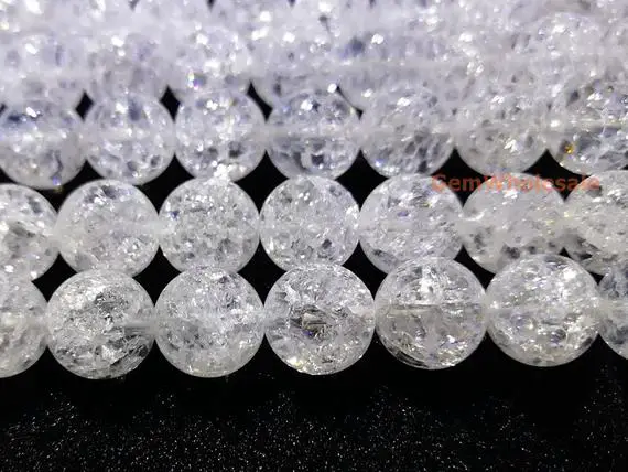 15.5" Natural 4mm/6mm Cracked Rock Crystal Quartz Round Beads, White Gemstone, White Semi-precious Stone Jgxo