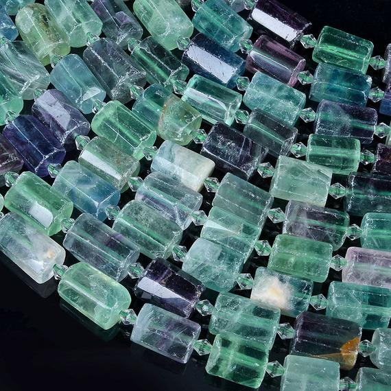 17-19x11-13mm Rainbow Fluorite Gemstone Faceted Round Tube Loose Beads (s9)