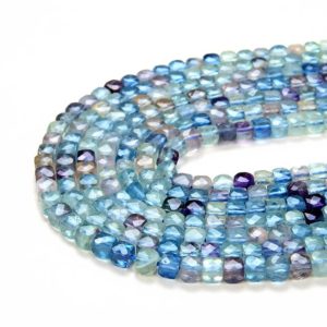 4mm Rainbow Fluorite Gemstone Grade Aaa Micro Faceted Square Cube Loose Beads (p4)