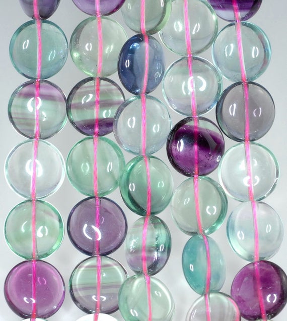 14mm Rainbow Fluorite Gemstone Grade Aaa Flat Round Beads 15.5 Inch Full Strand Bulk Lot 1,2,6,12 And 50 (90187703-691)