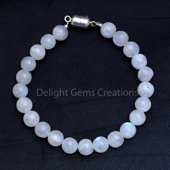 Rainbow Moonstone Beaded Stretch Bracelet, 8mm Moonstone Smooth Round Beads Bracelet, Moonstone Beaded Bracelet/ 8 Inches Bracelet