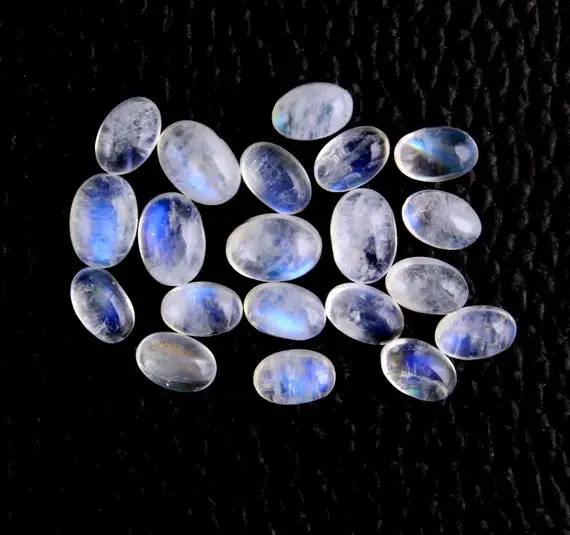 Good Quality 5 Pieces Natural Rainbow Moonstone Cabochons,smooth Oval Shape,calibrated Size, 4x6-5x7 Mm, Moonstone Gemstone,making Jewelry