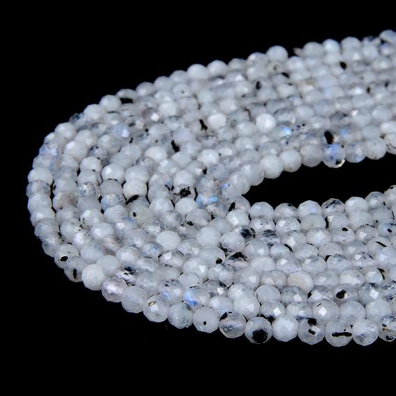 Rainbow Moonstone Gemstone Micro Faceted Round 2mm 3mm 4mm Loose Beads (p10)