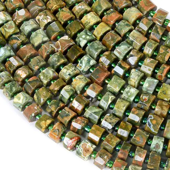 8x6-8x4mm Rhyolite Gemstone Faceted Cylinder Wheel Tube Loose Beads (s5)