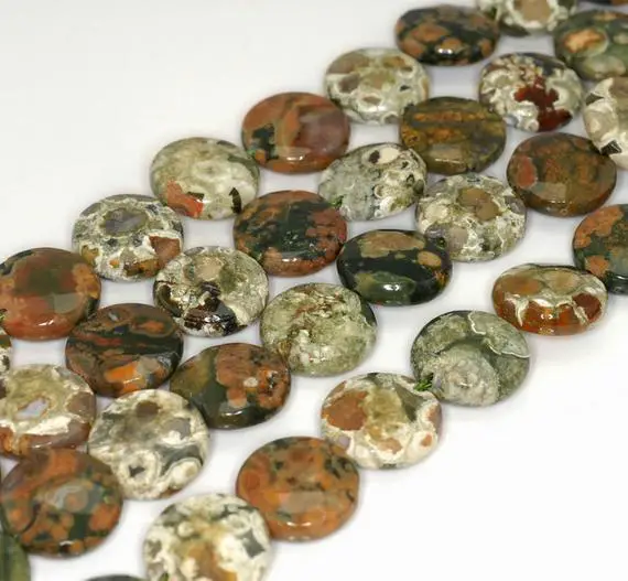 16mm Rhyolite Gemstone, Green Brown, Round Button Loose Beads 7 Inch Half Strand (90142470-b76)