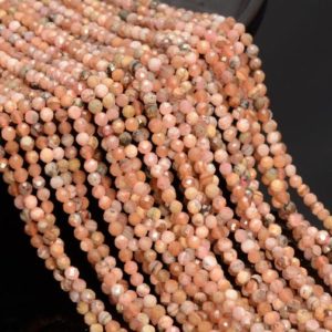 Shop Rhodochrosite Faceted Beads! 3MM Rhodochrosite Gemstone Micro Faceted Round Grade Aa Beads 15.5inch BULK LOT 1,6,12,24 and 48 (80010145-A196) | Natural genuine faceted Rhodochrosite beads for beading and jewelry making.  #jewelry #beads #beadedjewelry #diyjewelry #jewelrymaking #beadstore #beading #affiliate #ad
