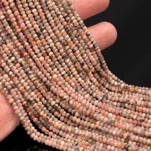 Shop Rhodochrosite Faceted Beads! 3x2MM Argentina Rhodochrosite Gemstone Grade A Micro Faceted Rondelle Beads 15.5 inch Full Strand BULK LOT 1,2,6,12 and 50(80009998-A201) | Natural genuine faceted Rhodochrosite beads for beading and jewelry making.  #jewelry #beads #beadedjewelry #diyjewelry #jewelrymaking #beadstore #beading #affiliate #ad