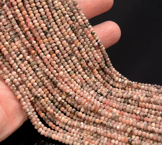 3x2mm Argentina Rhodochrosite Gemstone Grade A Micro Faceted Rondelle Beads 15.5 Inch Full Strand Bulk Lot 1,2,6,12 And 50(80009998-a201)