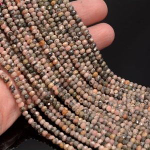 Shop Rhodochrosite Faceted Beads! 3x2MM Dark Argentina Rhodochrosite Gemstone Grade A Micro Faceted Rondelle Beads 15.5 inch BULK LOT 1,2,6,12 and 50(80009997-A201) | Natural genuine faceted Rhodochrosite beads for beading and jewelry making.  #jewelry #beads #beadedjewelry #diyjewelry #jewelrymaking #beadstore #beading #affiliate #ad
