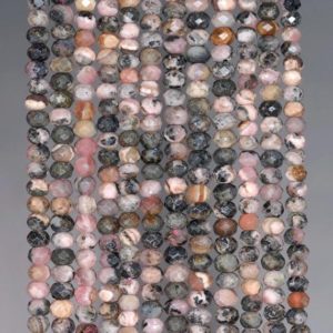 Shop Rhodochrosite Faceted Beads! 4x3mm Argentina Rhodochrosite Gemstone Dark Pink Grade AB Fine Faceted Rondelle Cut Loose Beads 15.5 inch Full Strand (80002479-795) | Natural genuine faceted Rhodochrosite beads for beading and jewelry making.  #jewelry #beads #beadedjewelry #diyjewelry #jewelrymaking #beadstore #beading #affiliate #ad