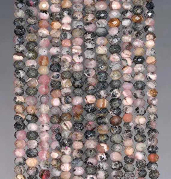 4x3mm Argentina Rhodochrosite Gemstone Dark Pink Grade Ab Fine Faceted Rondelle Cut Loose Beads 15.5 Inch Full Strand (80002479-795)