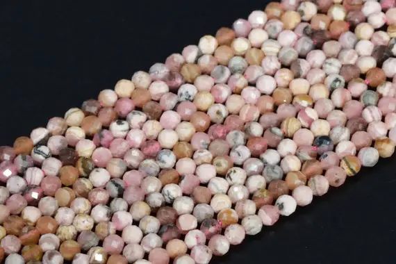 Sale 3mm Multicolor Rhodochrosite Beads Argentina A Genuine Natural Gemstone Full Strand Faceted Round 15" Bulk Lot Options (107781-2530)