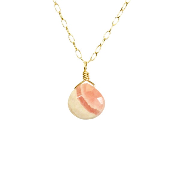 Rhodochrosite Necklace, Pink Crystal Pendant, Pink Stone Necklace, Healing Crystal Jewelry, Light Pink Crystal, 14k Gold Filled Chain