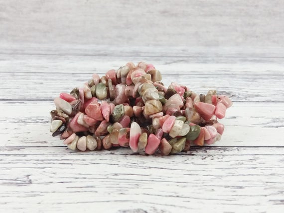 Rhodonite Gemstone Beads, Crystal Chips Bag Of 50 Pieces Or Full Strand, Reiki Infused A Extra Grade Rhodonite Bead Chips