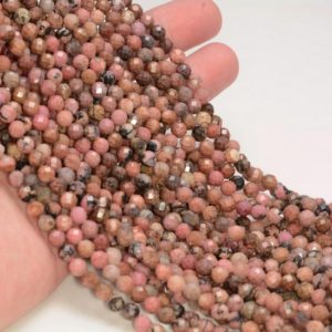 Shop Rhodonite Faceted Beads! 5MM Rhodonite Gemstone Grade AA Micro Faceted Round Beads 15.5 inch Full Strand BULK LOT 1,2,6,12 and 50(80010049-A199) | Natural genuine faceted Rhodonite beads for beading and jewelry making.  #jewelry #beads #beadedjewelry #diyjewelry #jewelrymaking #beadstore #beading #affiliate #ad