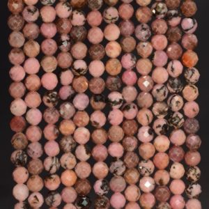 Shop Rhodonite Faceted Beads! 5MM  Rhodonite Gemstone Grade A Micro Faceted Round Loose Beads 15.5 inch Full Strand (80010050-A199) | Natural genuine faceted Rhodonite beads for beading and jewelry making.  #jewelry #beads #beadedjewelry #diyjewelry #jewelrymaking #beadstore #beading #affiliate #ad