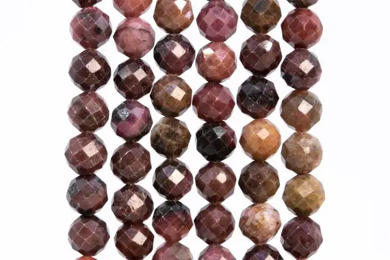 63 / 31  Pcs - 6mm Pink Brown Rhodonite Beads Grade A Genuine Natural Faceted Round Gemstone Loose Beads (113232)