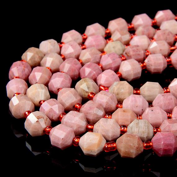 8mm Natural Rhodonite Gemstone Grade Aaa Faceted Prism Double Point Cut Loose Beads (d31)