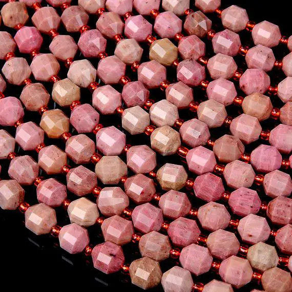 8mm Natural Rhodonite Gemstone Grade Aaa Faceted Prism Double Point Cut Loose Beads Bulk Lot 1,2,6,12 And 50 (d31)